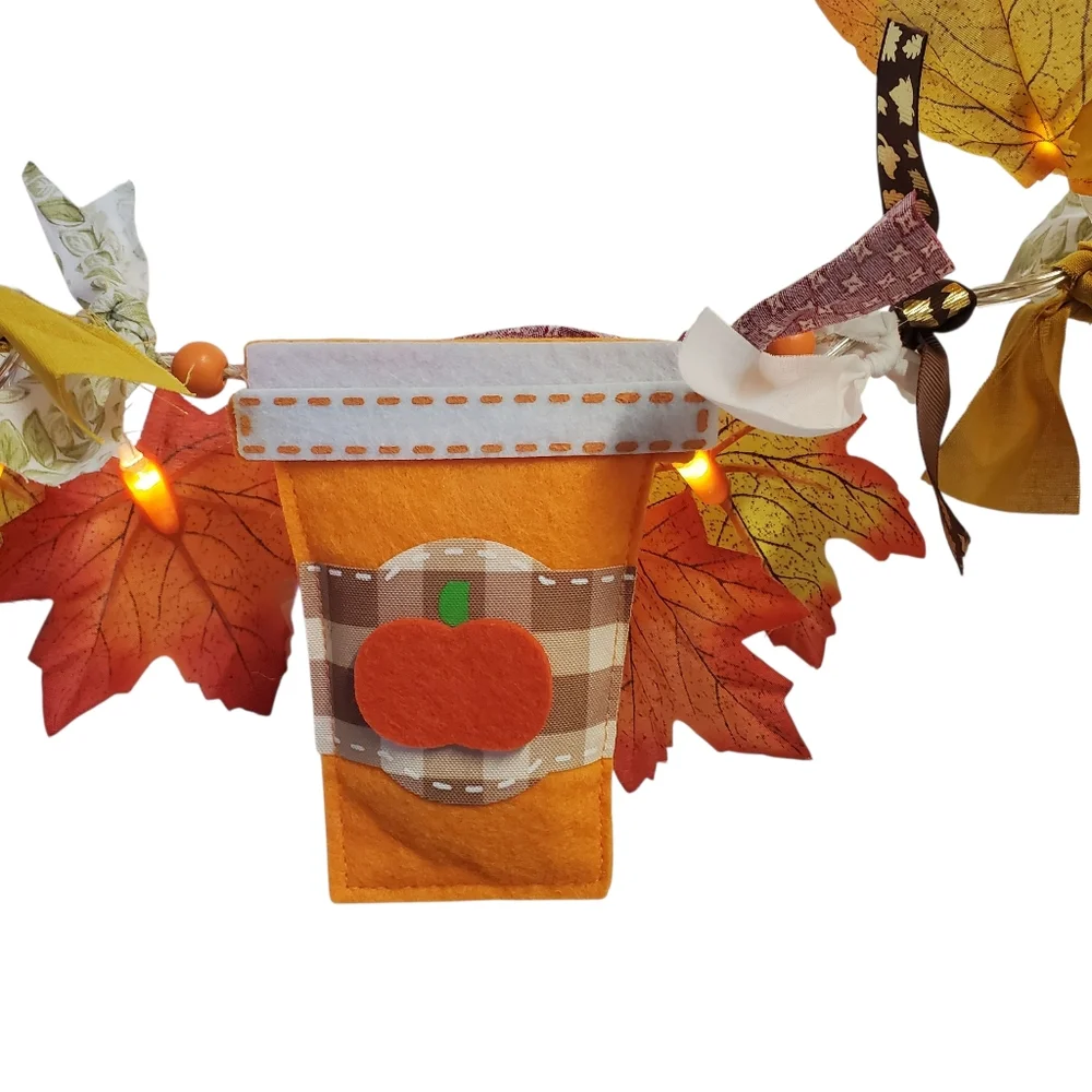 NWOT Autumn LED Lighted Garland with Latte Pumpkin Cups Banner